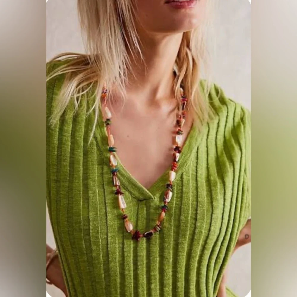 Free People X Ariana Ost “At The Market” Necklace ~ Neon Yellow/Orange; NWT - Picture 2 of 16